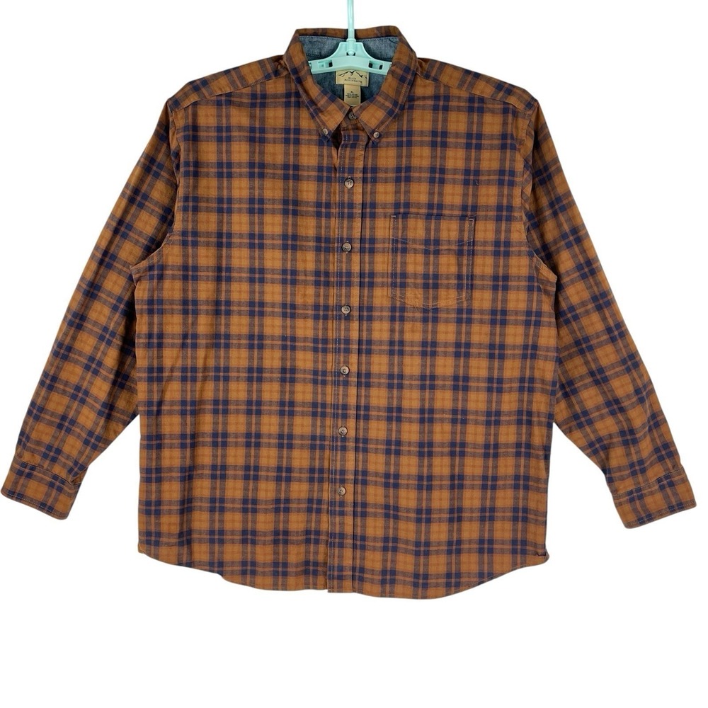 Blue Mountain Men's Long Sleeve Brown Navy Plaid Shirt Size XL Workwear Style